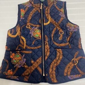 Lauren Ralph Lauren Navy Quilted Vest with Equestrian Pattern